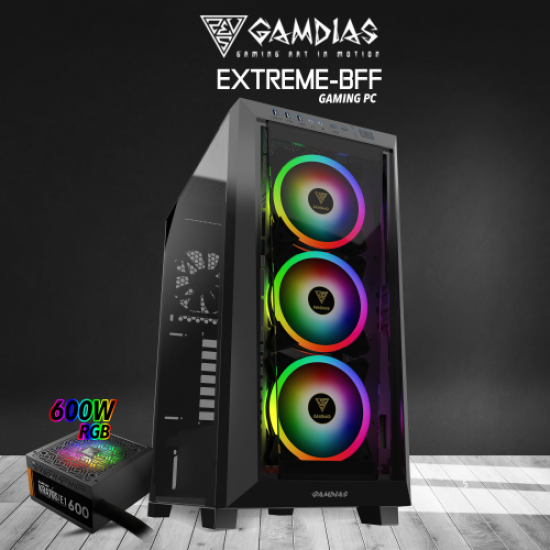 GAMDIAS EXTREME-BFF, i5-12400F, 16Gb DDR4 Ram, 500Gb NVMe SSD, 12Gb GDDR6 RTX3060 Ekran Kartı, 600W Kasa, Free Dos GAMING PC