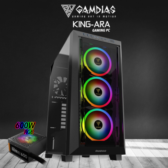 GAMDIAS KING-ARA, AMD Ryzen 7 5700G, 16Gb DDR4, 512Gb NVMe SSD, 6Gb GDDR6 GTX1660S Ekran Kartı, 600W Kasa, Free Dos GAMING PC