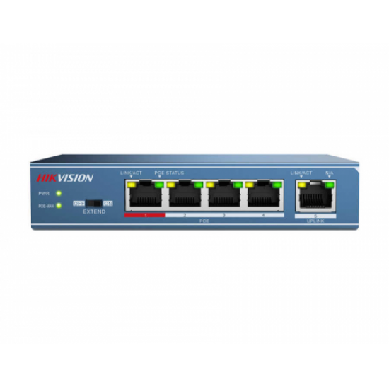 HIKVISION DS-3E0105P-E/M, 5 Port, Megabit, 5 Port PoE, 38W, Yönetilemez, Masaüstü Switch