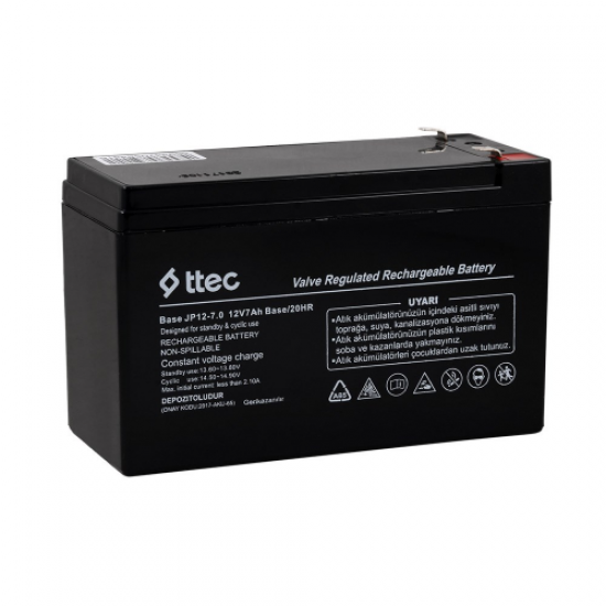 Ttec 12V 7Ah BASE Bakımsız Kuru Akü (Güvenlik, Alarm Sistemi ve Siren Aküsü)