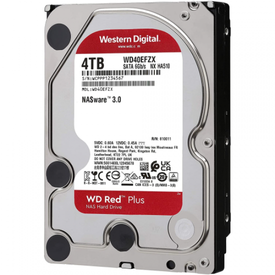 WD RED Plus, WD40EFZX, 3.5, 4TB, 128Mb, 5400 Rpm, 7/24 GÜVENLİK-NAS-SERVER, HDD