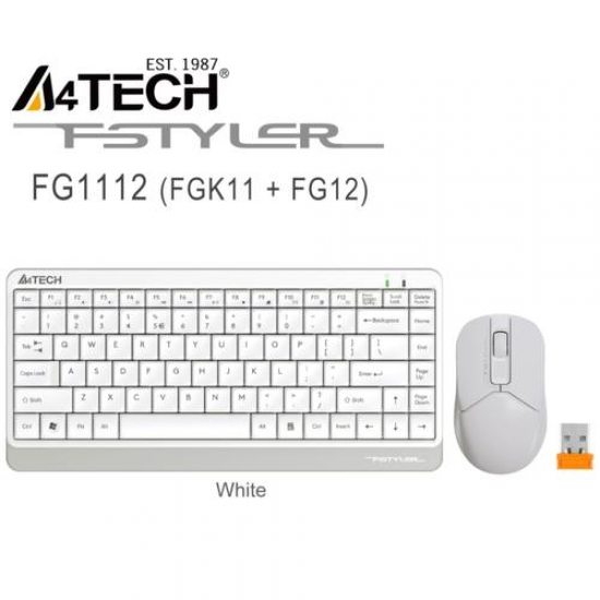 A4 TECH FG1112, Beyaz, Kablosuz, Türkçe Q, Multimedya, Mini Klavye Mouse Set