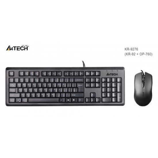 A4 TECH KR-9276, Siyah, USB Kablolu, Türkçe Q, Multimedya, Klavye Mouse Set