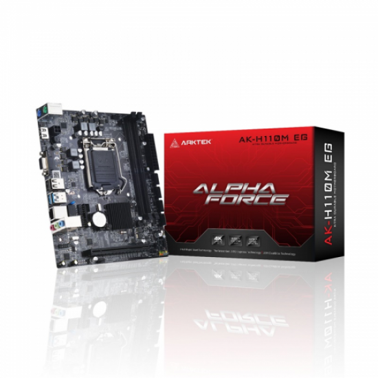 ARKTEK ALPHA FORCE, AK-H110M EG,  Intel H110 Chip, 2xDDR4, D-SUB, HDMI, 7.Nesil, LGA1151 Soket, Anakart