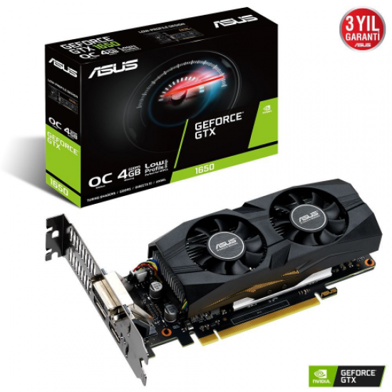 ASUS GTX1650-4G-LP-BRK, 4Gb,GDDR5, 128Bit, 1xDVI, 1xHDMI, 1xDP, GAMING Ekran Kartı