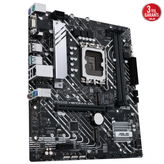 ASUS PRIME H610M-A D4, 2xDDR4, M.2, D-SUB, HDMI, DP, 12.Nesil, LGA1700 Soket, Anakart