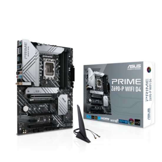 ASUS PRIME Z690-P WIFI D4, 4xDDR4, 3x M.2, HDMI, DP, Type-C, Wi-Fi 6, Bluetooth v5.2, 12.Nesil, LGA1700 Soket, ARGB Gaming Anakart