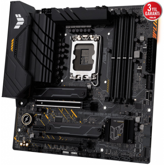 ASUS TUF GAMING B660M-PLUS WIFI, 4xDDR5, 2x M.2, HDMI, DP, Type-C, Wi-Fi 6, Bluetooth v5.2, 12.Nesil, LGA1700 Soket, ARGB Gaming Anakart