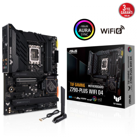 ASUS TUF GAMING Z790-PLUS WIFI D4, 4xDDR4, 4x M.2, HDMI, DP, 2xType-C, Wi-Fi 6, Bluetooth 5.2, 12-13.Nesil, LGA1700 Soket, ARGB Gaming Anakart