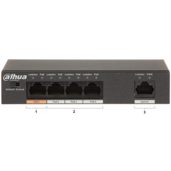 DAHUA PFS3005-4ET-60-V2, 5 Port, MegaBit, 4 Port PoE, 60W, Yönetilemez, Masaüstü Switch