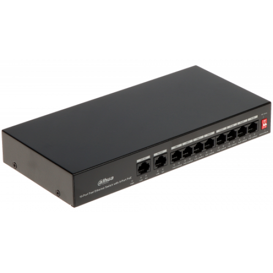 DAHUA PFS3010-8ET-65, 8 Port, MegaBit, 8 Port PoE, 65W, +2 Port MegaBit Uplink, Yönetilemez, Masaüstü Switch