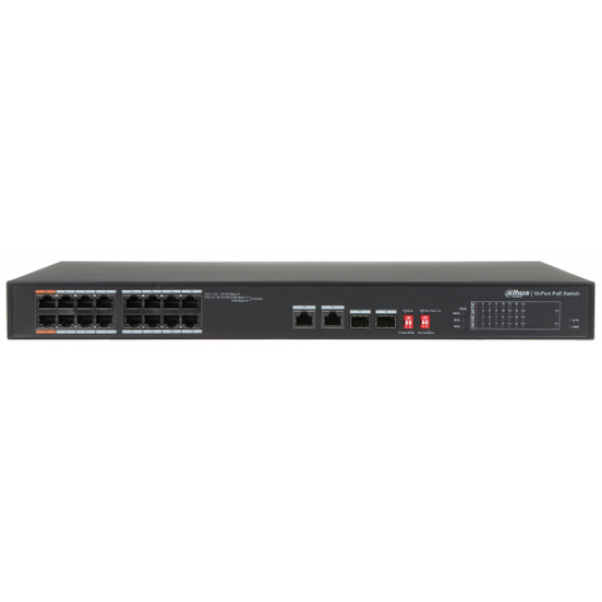 DAHUA PFS3218-16ET-135, 16 Port, Megabit, 16 Port PoE, 135W, +2 Port SFP, +2 Port GigaBit Uplink, Yönetilemez, Rack Mount Switch