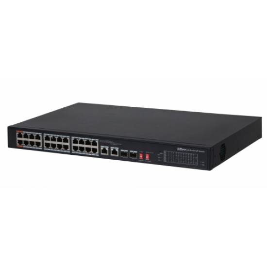 DAHUA PFS3226-24ET-240, 24 Port, MegaBit, 24 Port PoE, 240W, +2 Port Combo SFP,  Rack Mount Switch