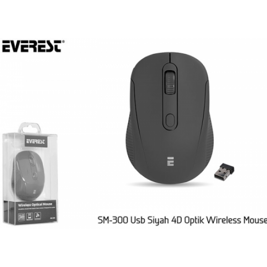 EVEREST SM-300, USB Nano 2,4G Kablosuz, 1600dpi, Optik, 4 Tuşlu, Siyah Mouse