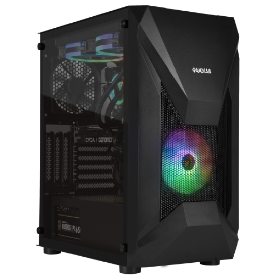 GAMDIAS ATHENA E1 Elite, Tempered Glass, Mesh, ARGB, 500W, GAMING KASA