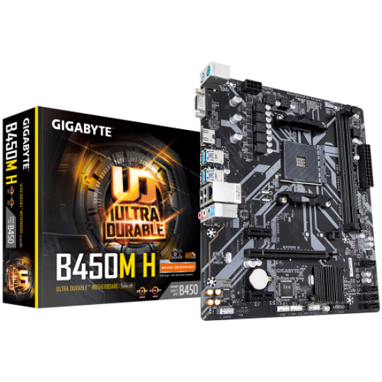 GIGABYTE B450M-H, 2xDDR4, M.2, D-SUB, HDMI, AM4 Soket Anakart