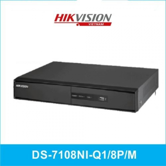 HIKVISION DS-7108NI-Q1/8P/M 4Mpix, H265+, 8Kanal Video, 8PoE, 1 HDD, UHD 1520P Kayıt, 60Mbps Bant Genişliği, NVR