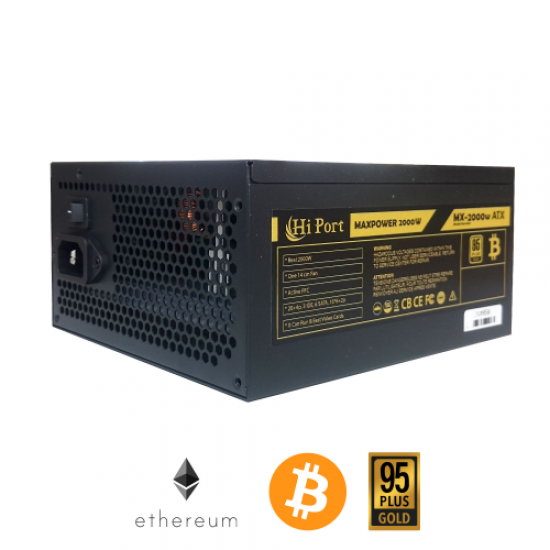 HIPORT MAXPOWER MX2000W, BITCOIN MINING PSU, 1x 20+4Pin, 3x ide, 6x Sata, 16x 6+2Pin. (KUTULU)