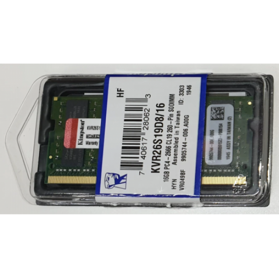 KINGSTON KVR26S19D8/16, 16Gb, 2666Mhz, DDR4, Sodimm Notebook RAM, 1,2V, CL19