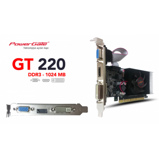 POWERGATE PG-GT220-1G-AR, 1Gb, GDDR3, 128 Bit, 1xD-Sub, 1xDVI, 1xHDMI Ekran Kartı