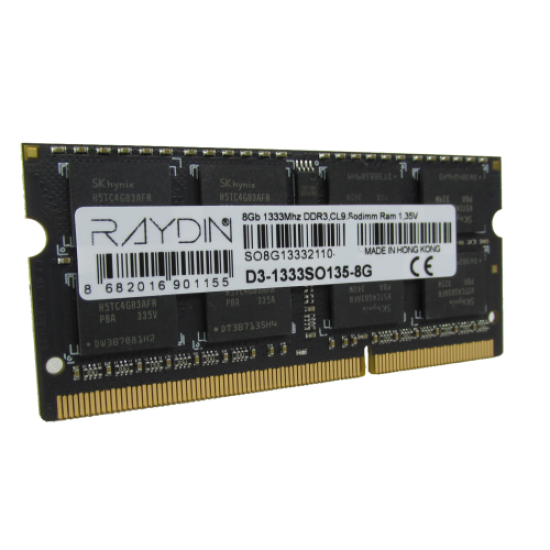 RAYDIN D3-1333SO135-8G 8GB, DDR3, 1333Mhz, 1,35V, CL9, Notebook SODIMM RAM