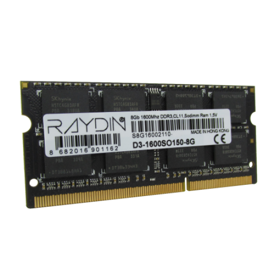 RAYDIN D3-1600SO150-8G 8GB, DDR3, 1600Mhz, 1,5V, CL11, Notebook SODIMM RAM