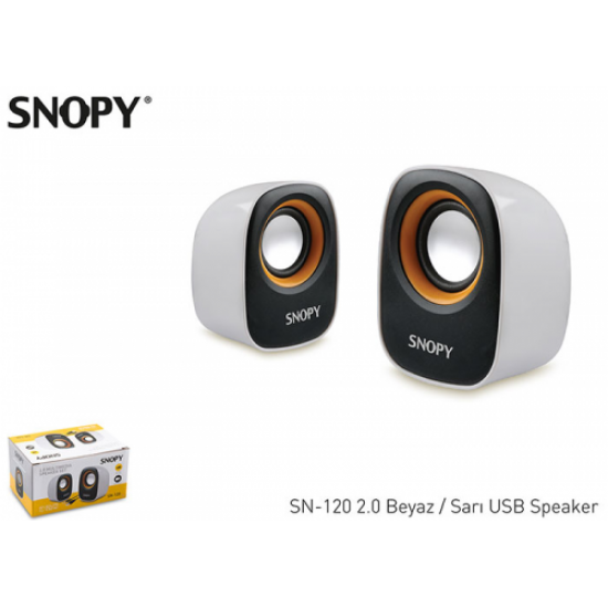 SNOPY SN-120, 6W, 1+1 Masaüstü, USB Speaker,  (Beyaz-Sarı)