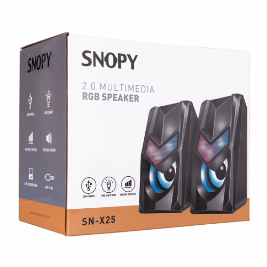 SNOPY SN-X25, 3W, 1+1 Masaüstü, USB Speaker, RGB Işıklı (Siyah)