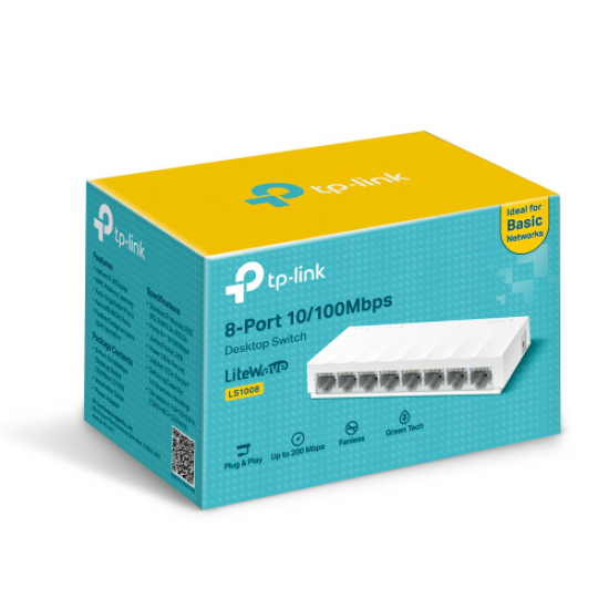 TP-LINK LS1008, Green Tech, 8 Port, MegaBit, Yönetilemez, Masaüstü Switch