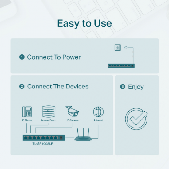 TP-LINK TL-SF1008LP, 8 Port, MegaBit, Metal Kasa, 4 Port PoE, 41W, Yönetilemez, Masaüstü Switch