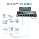 TP-LINK TL-SF1009P, 8 Port, MegaBit, Metal Kasa, 8 Port PoE, 65W, +1 Port Uplink, Yönetilemez, Masaüstü Switch