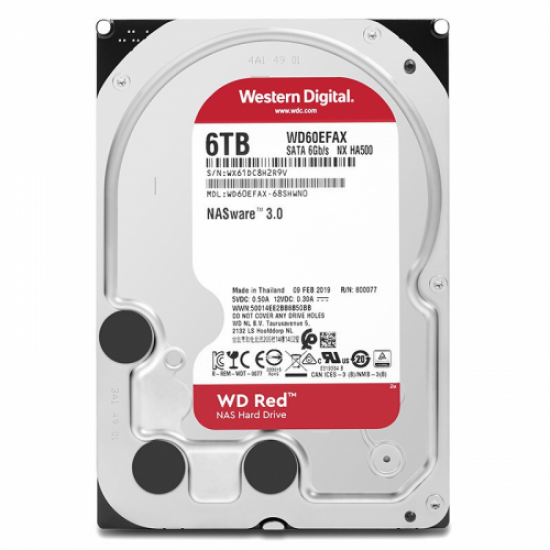 WD RED, WD60EFAX, 3.5, 6TB, 256Mb, 5400 Rpm, 7/24 GÜVENLİK-NAS-SERVER, HDD