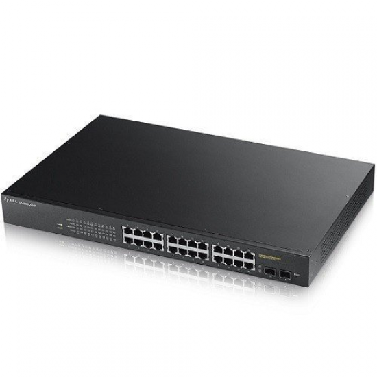 ZyXEL GS1900-24HP V2, 24 Port, GigaBit, 24 Port PoE, 170W, +2Port GigaBit SFP, Yönetilebilir, Rackmount Switch